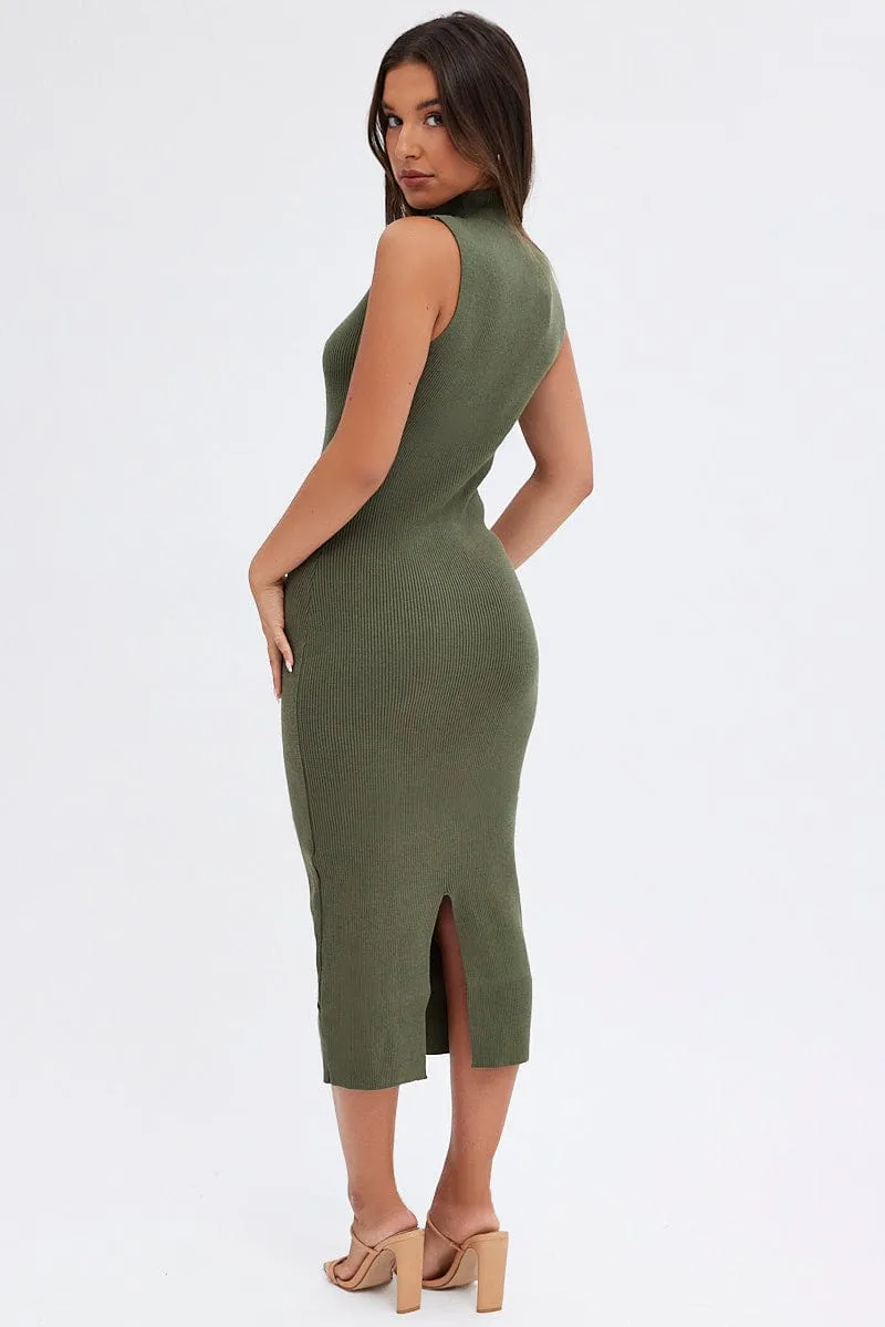 Green Knit Dress High Neck Sleeveless Midi sold by Ally Fashion product image thumbnail 5