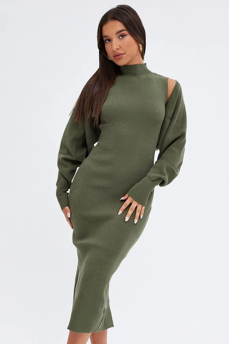 Green Knit Dress High Neck Sleeveless Midi sold by Ally Fashion product image thumbnail 2