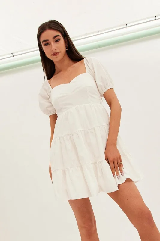 White Fit And Flare Dress Mini Sweetheart Poplin sold by Ally Fashion