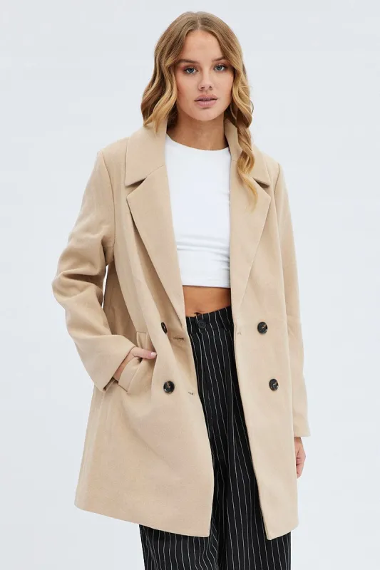 Camel Coat Longline Collared Long Sleeve sold by Ally Fashion