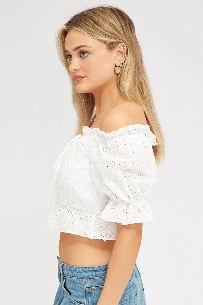 White Top Off Shoulder Short Sleeve sold by Ally Fashion product image thumbnail 4