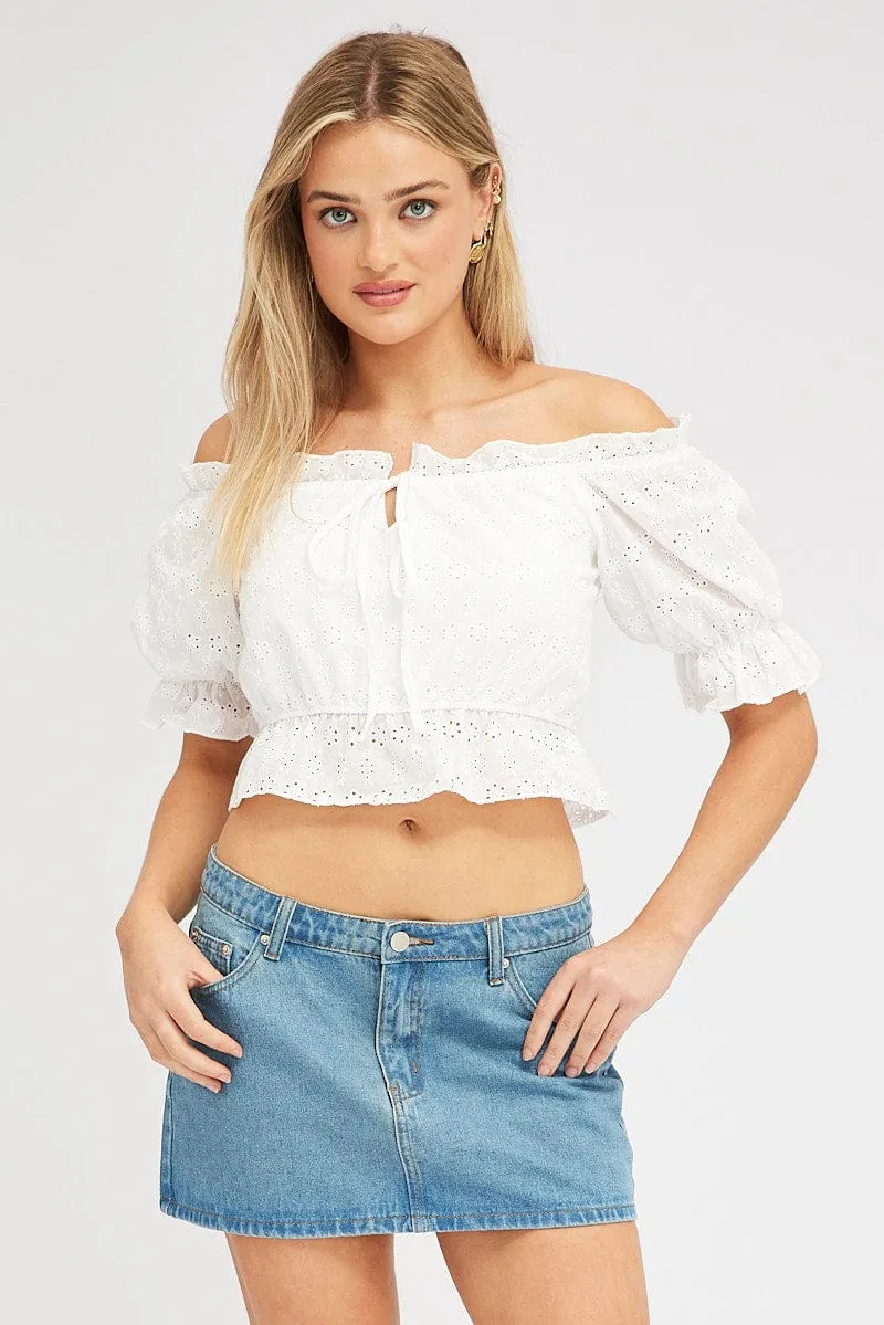 White Top Off Shoulder Short Sleeve sold by Ally Fashion
