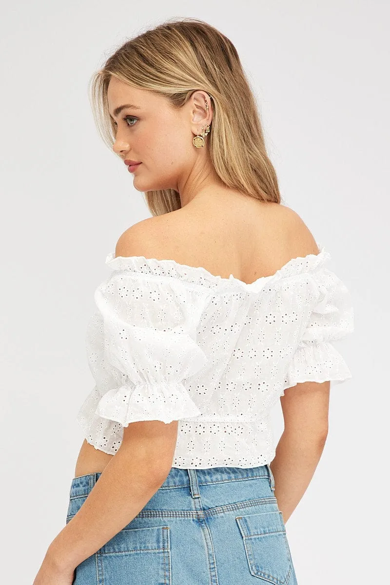 White Top Off Shoulder Short Sleeve sold by Ally Fashion product image thumbnail 5
