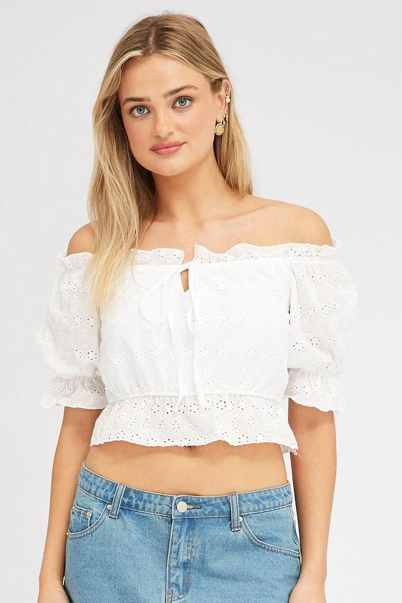 White Top Off Shoulder Short Sleeve sold by Ally Fashion product image thumbnail 3