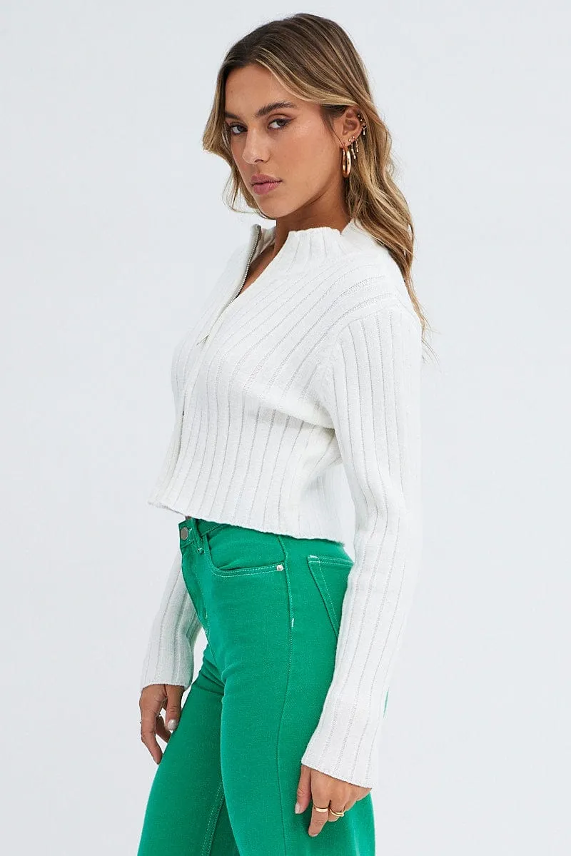 White Zip up Cardigan sold by Ally Fashion product image thumbnail 4