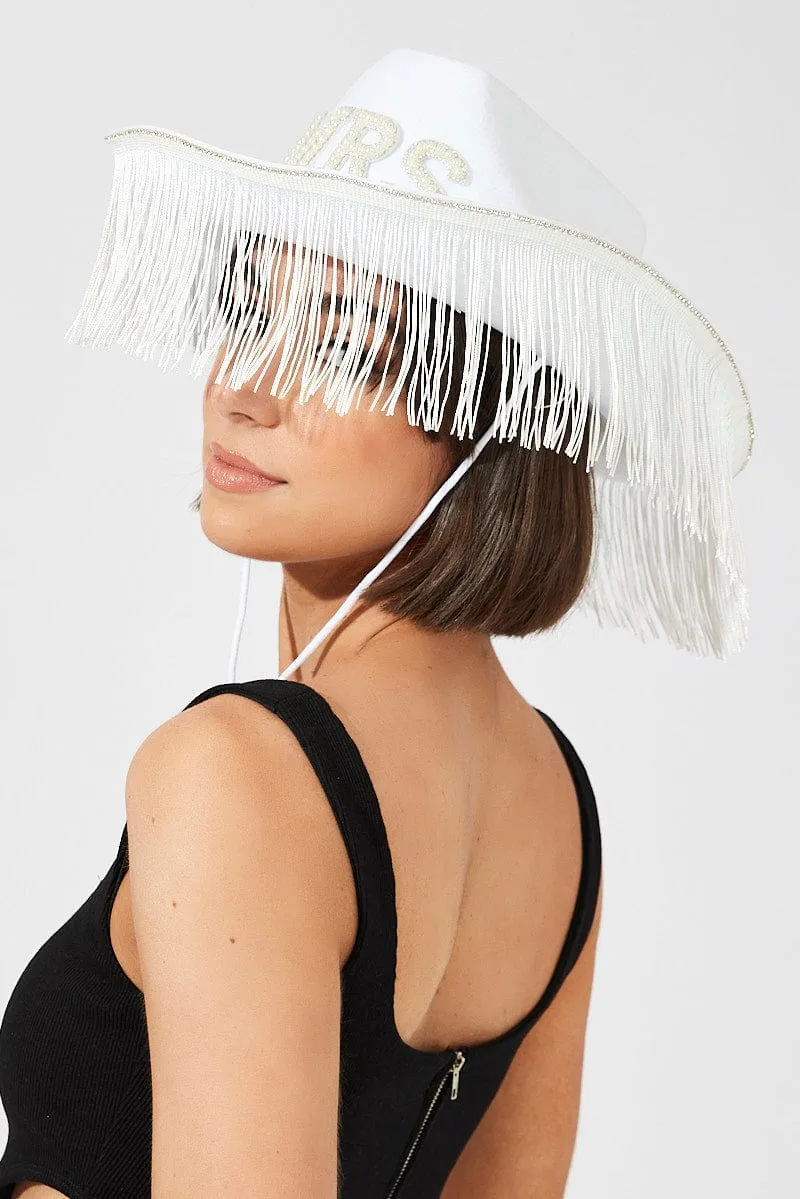 White MRS Hat With Tassel sold by Ally Fashion