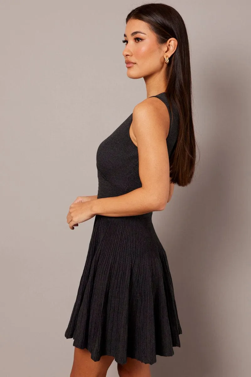Grey Knit Dress Sleeveless Fit and Flare sold by Ally Fashion product image thumbnail 4