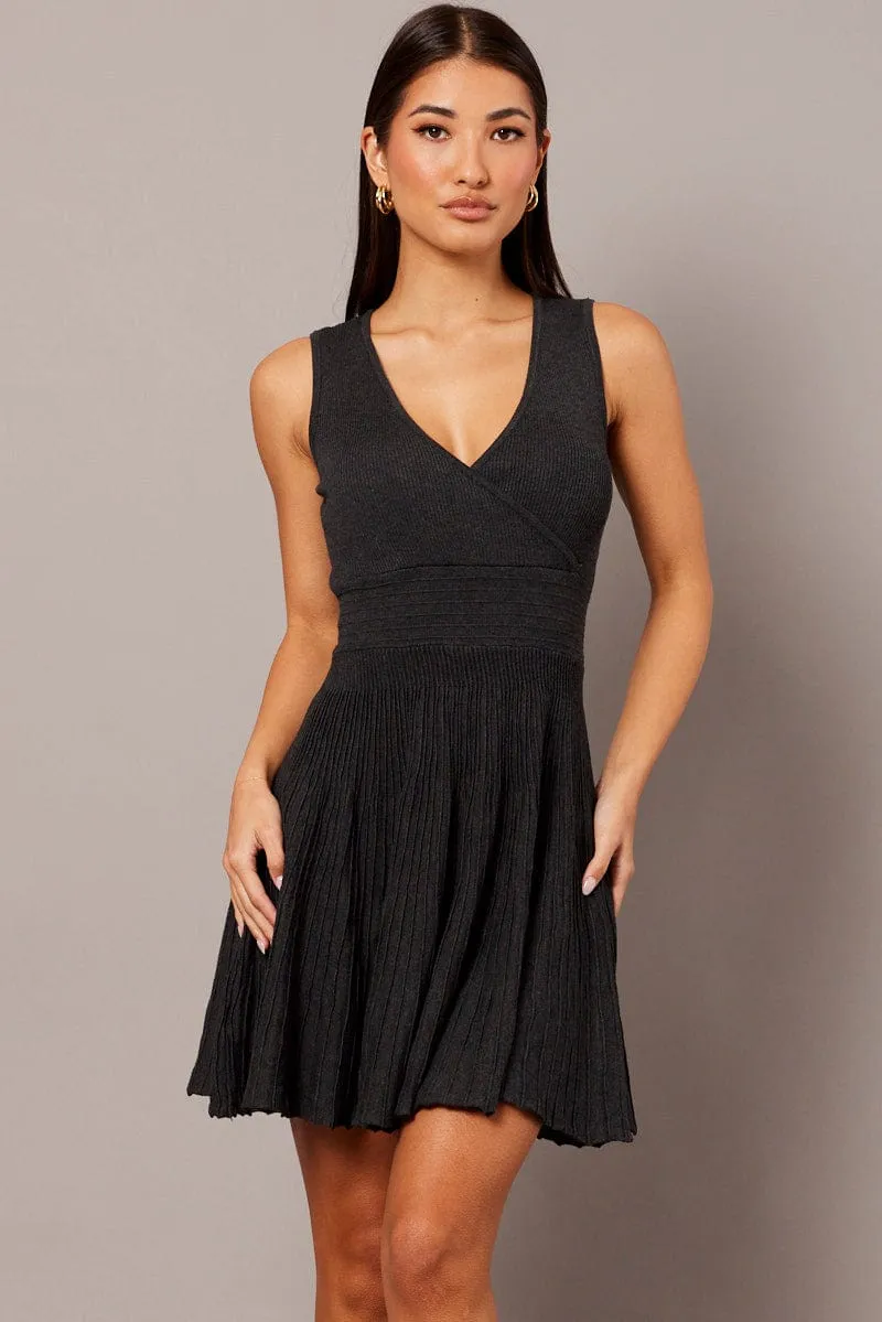 Grey Knit Dress Sleeveless Fit and Flare sold by Ally Fashion
