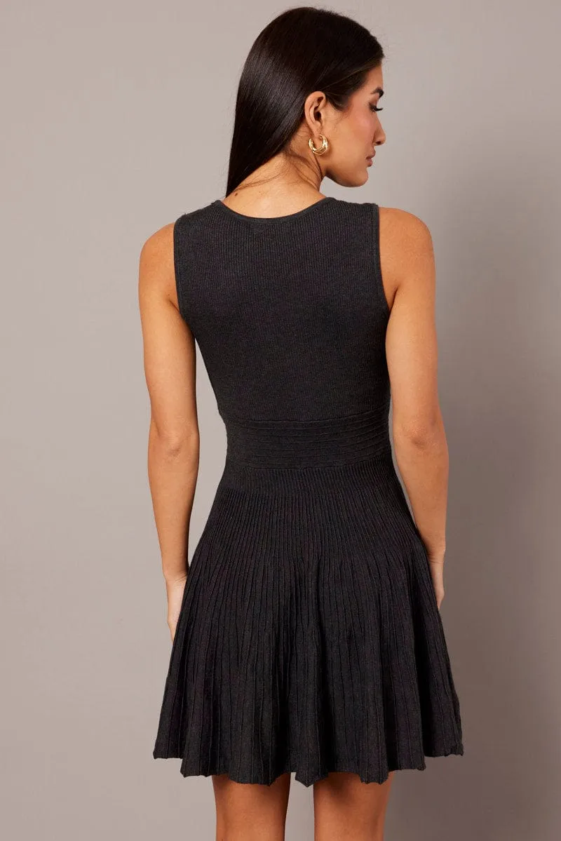 Grey Knit Dress Sleeveless Fit and Flare sold by Ally Fashion product image thumbnail 5