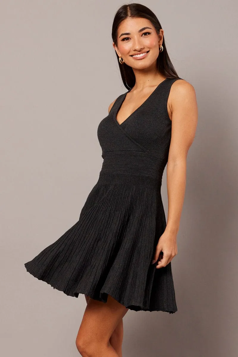 Grey Knit Dress Sleeveless Fit and Flare sold by Ally Fashion product image thumbnail 3