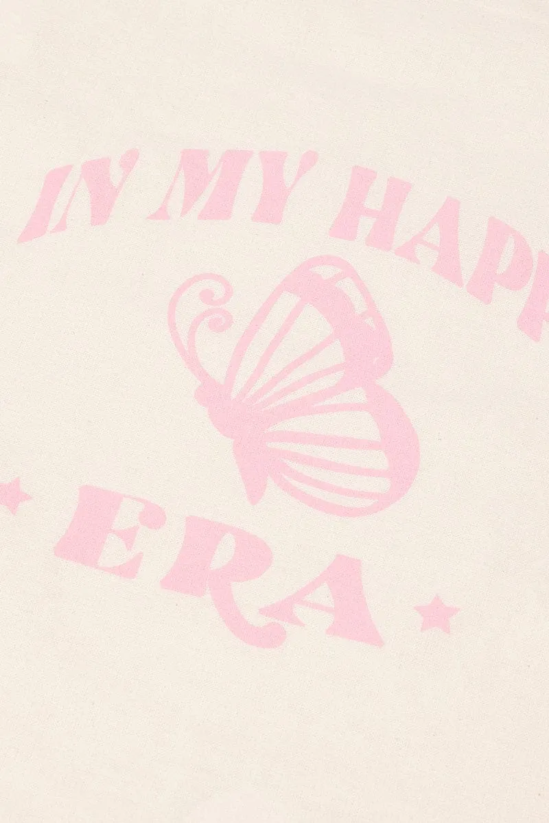 Pink Print Tote Bag Printed Happy Vibes sold by Ally Fashion product image thumbnail 2