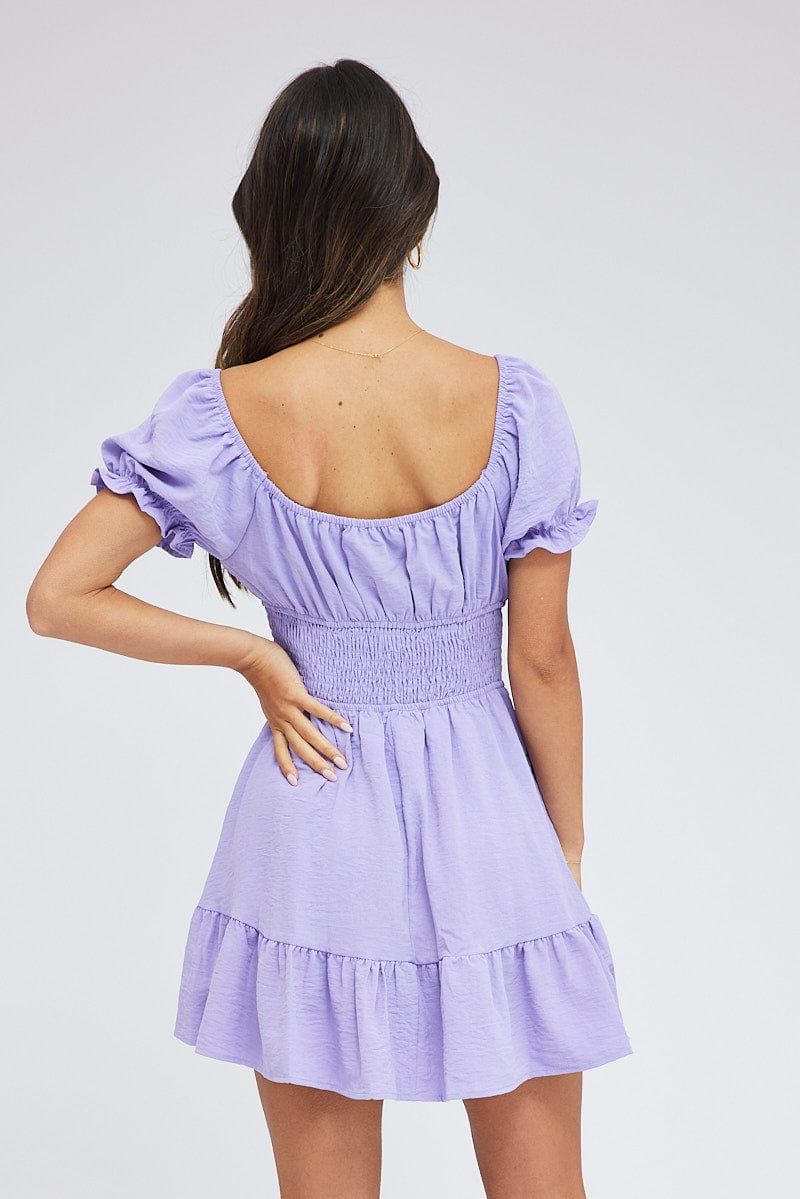 Purple Floral Fit And Flare Dress Puff Sleeve Mini sold by Ally Fashion product image thumbnail 5