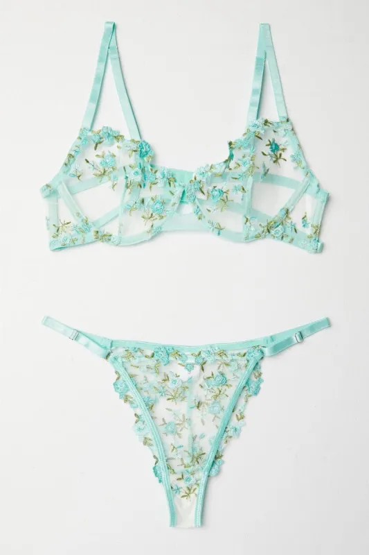 Green Floral Embroidery Lingerie Set sold by Ally Fashion