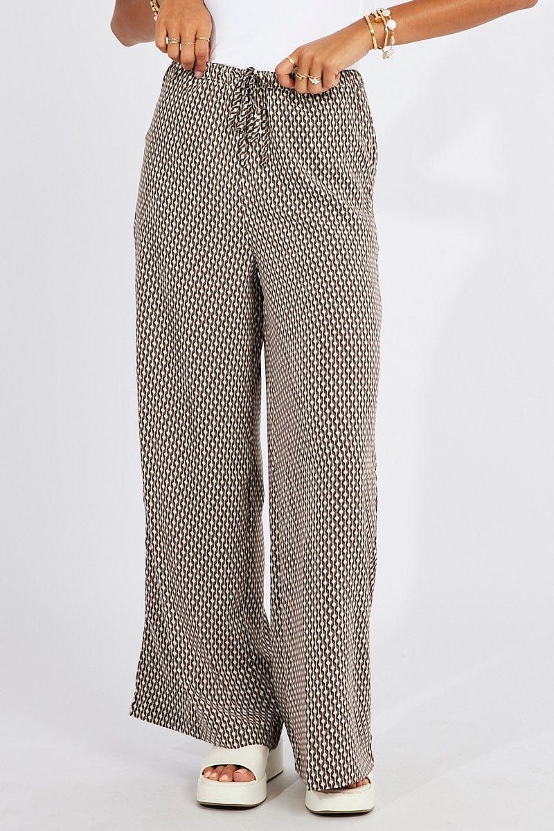 Brown Geo Wide Leg Pants Drawstring Waist sold by Ally Fashion product image thumbnail 3