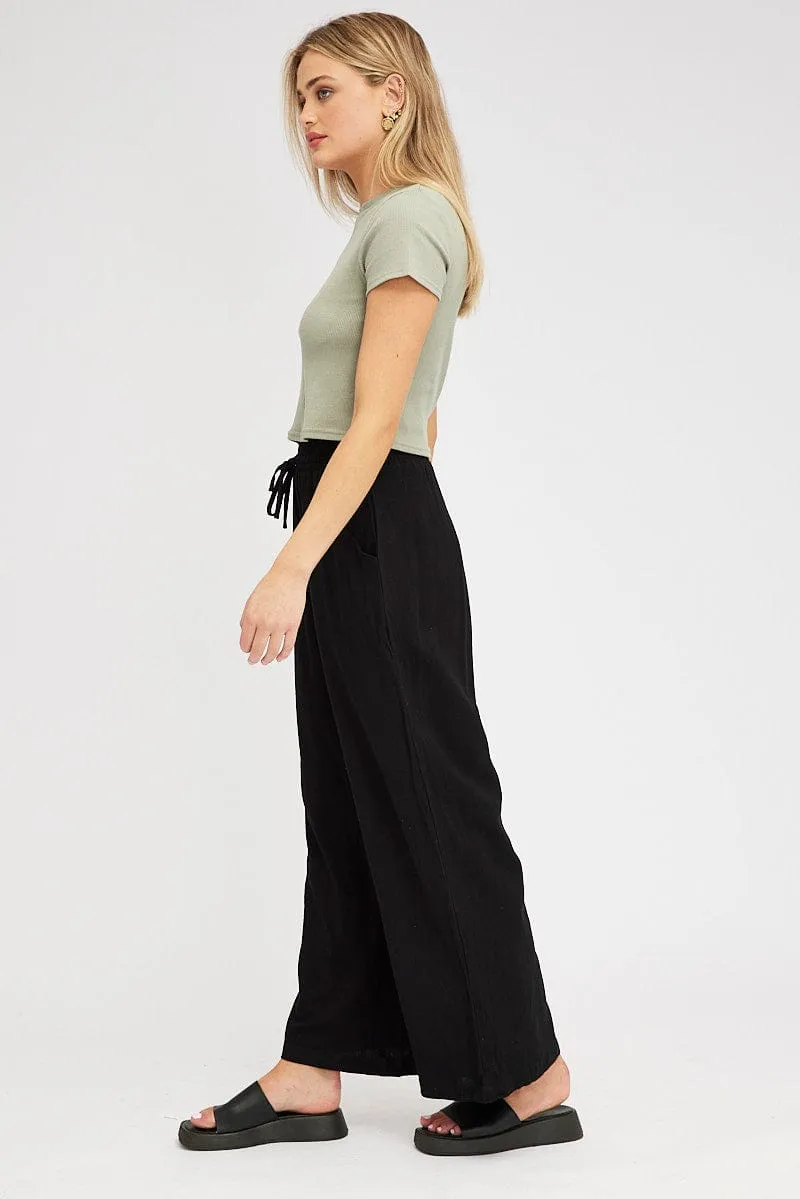 Black Wide Leg Pants High Rise sold by Ally Fashion product image thumbnail 4