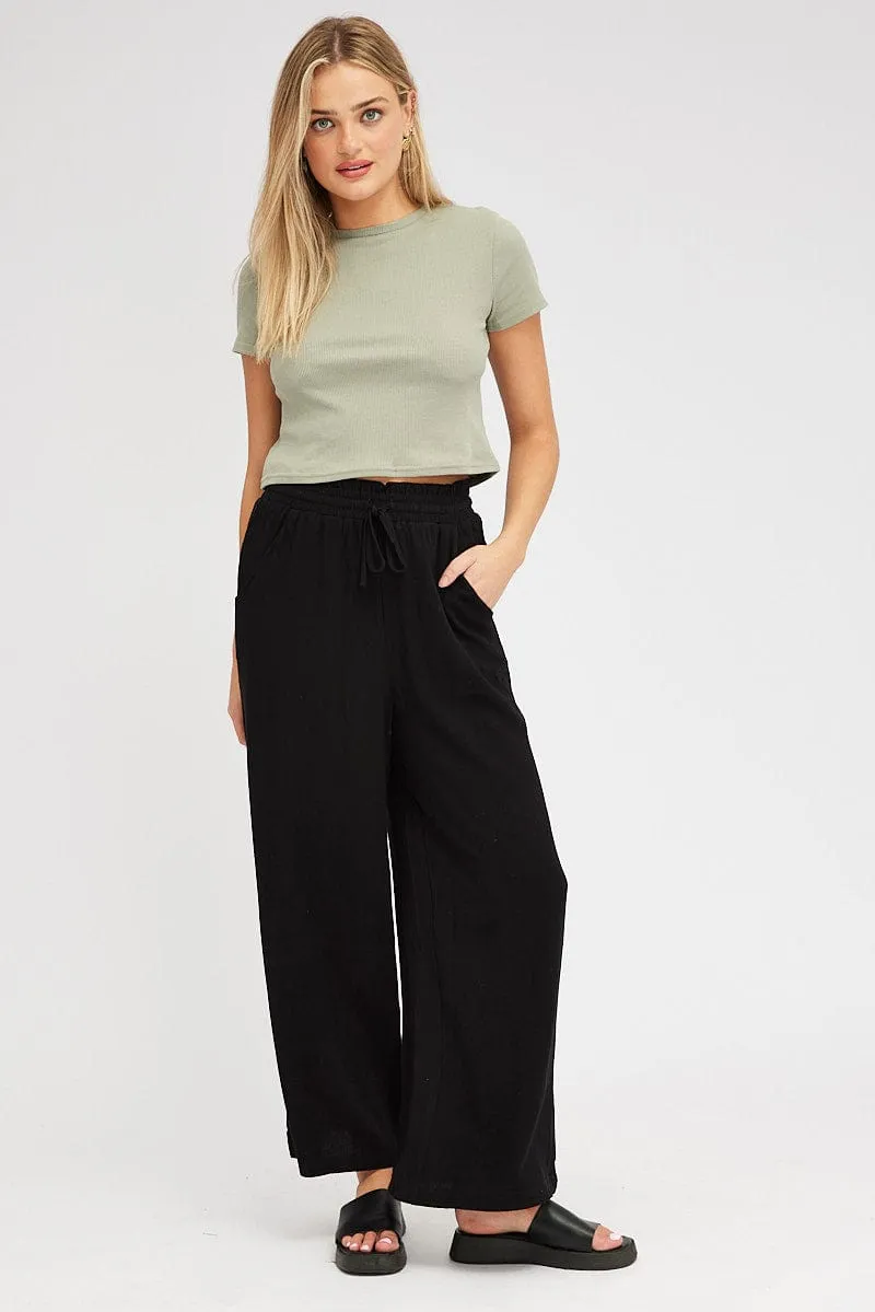 Black Wide Leg Pants High Rise sold by Ally Fashion product image thumbnail 3