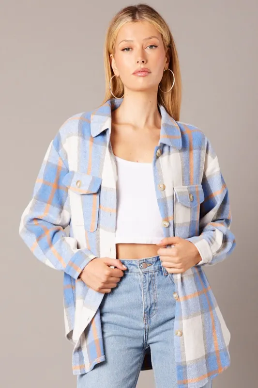 Blue Check Relaxed Shirt Long Sleeve sold by Ally Fashion