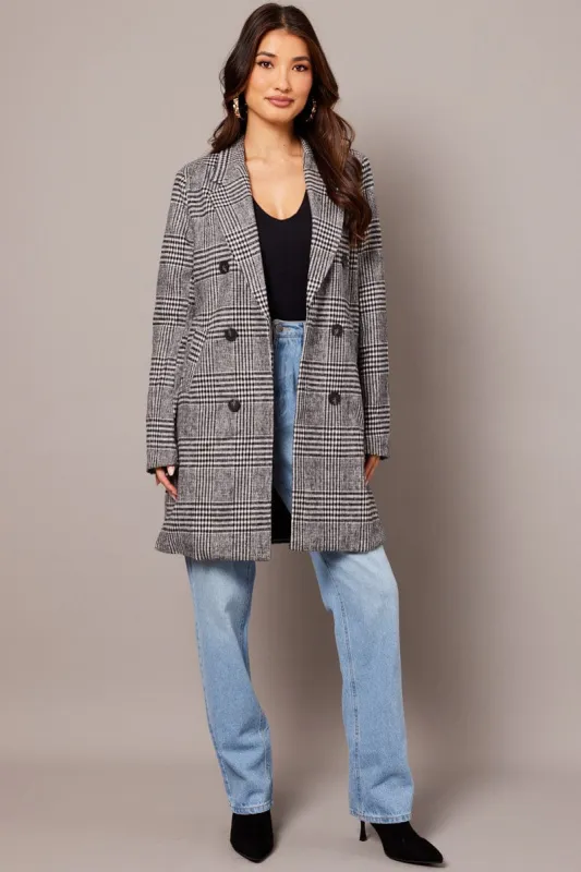 Black Check Coat Long Sleeve sold by Ally Fashion