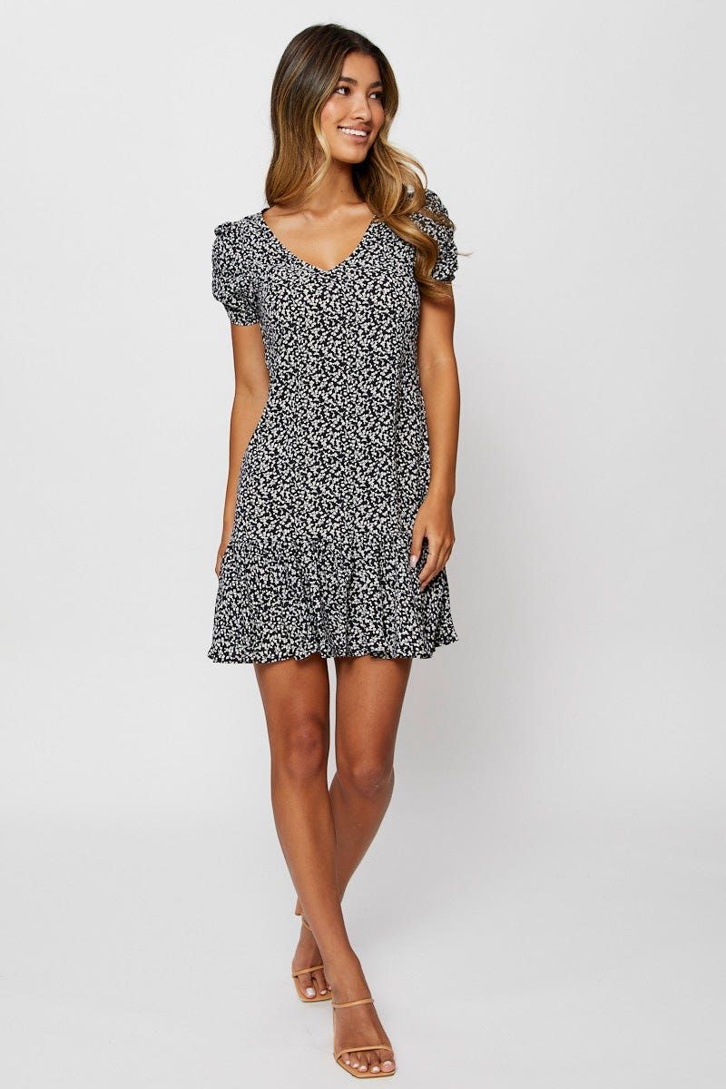 Print Fit And Flare Dress Short Sleeve V Neck sold by Ally Fashion product image thumbnail 2