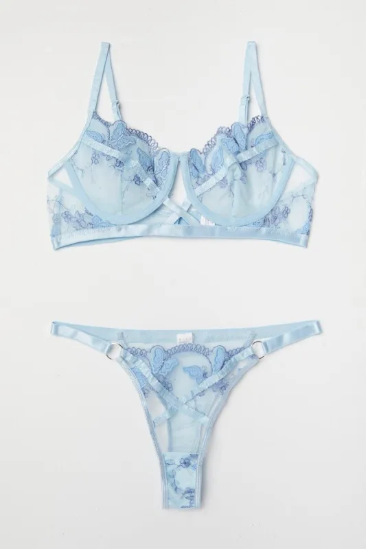 Blue Butterfly Embroidery Lingerie Set sold by Ally Fashion