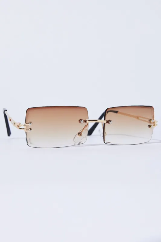 Brown Rimless Sunglasses sold by Ally Fashion