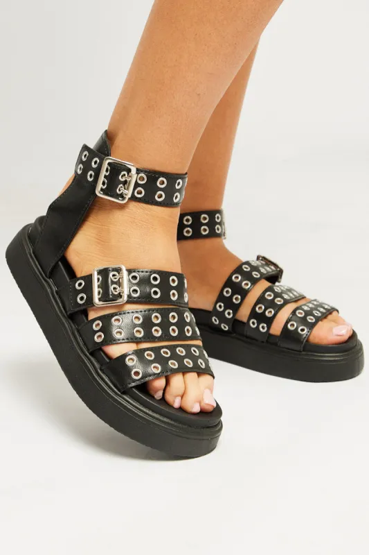 Black Eyelet Chunky Sandals sold by Ally Fashion