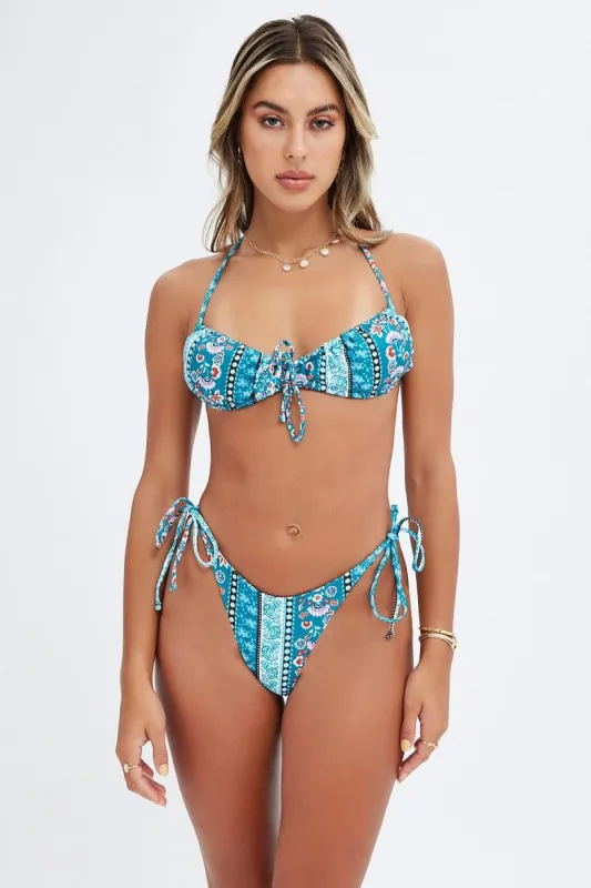 Multi Floral Tie Detail Bikini Set sold by Ally Fashion