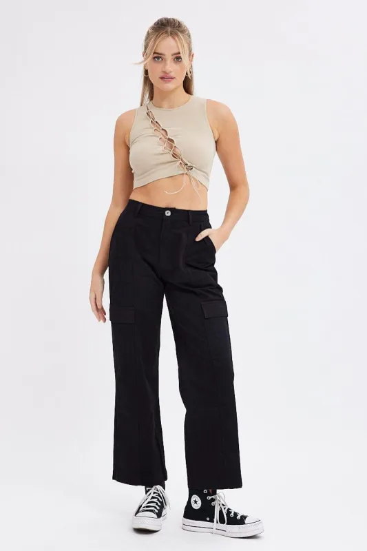 Black Cargo Pants High Rise sold by Ally Fashion