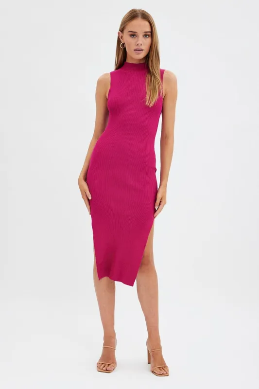 Pink Midi Dress High Neck Knit sold by Ally Fashion
