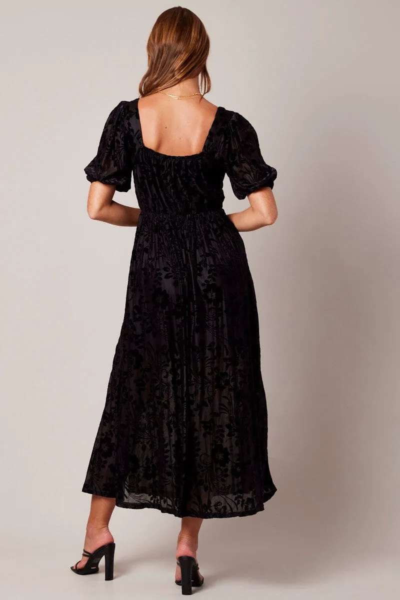 Black Midi Dress Short Sleeve Side Split sold by Ally Fashion product image thumbnail 5