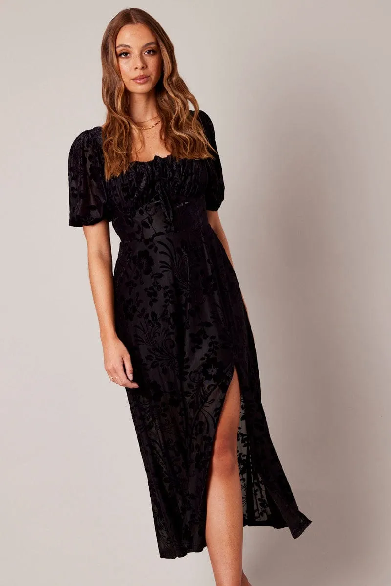 Black Midi Dress Short Sleeve Side Split sold by Ally Fashion product image thumbnail 2