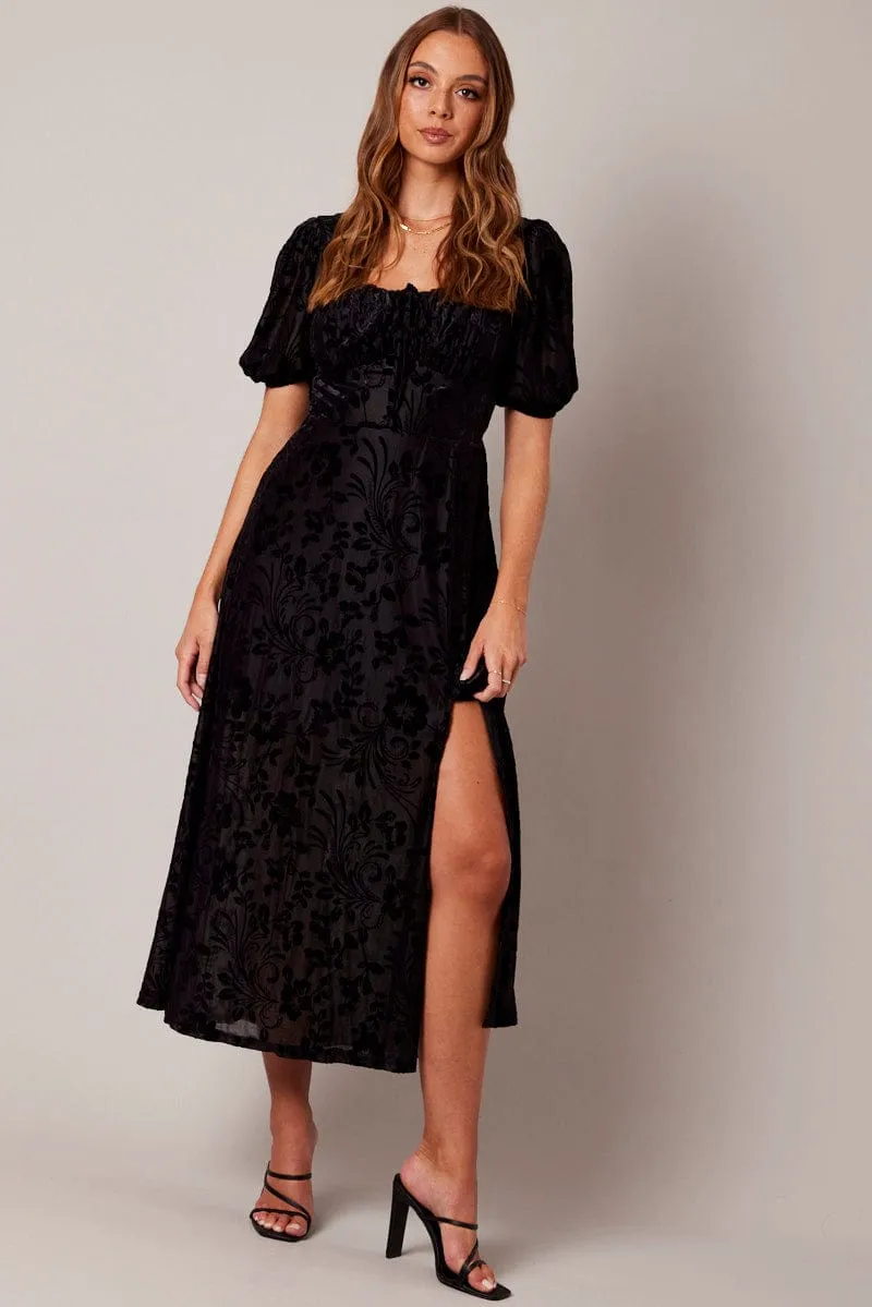 Black Midi Dress Short Sleeve Side Split sold by Ally Fashion product image thumbnail 3