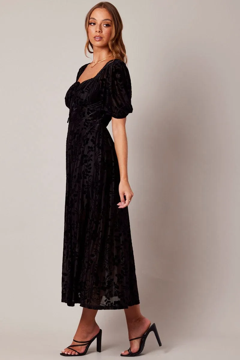 Black Midi Dress Short Sleeve Side Split sold by Ally Fashion product image thumbnail 4
