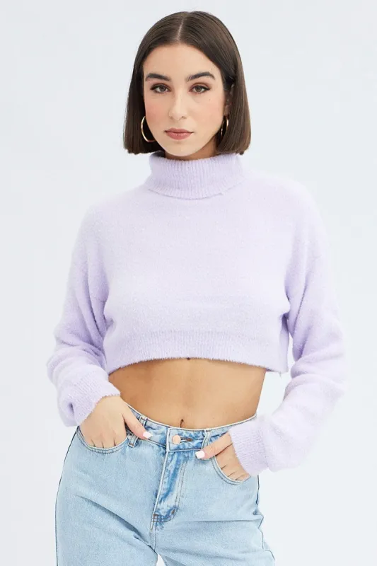 Purple Knit Jumper Turtle Neck Crop sold by Ally Fashion