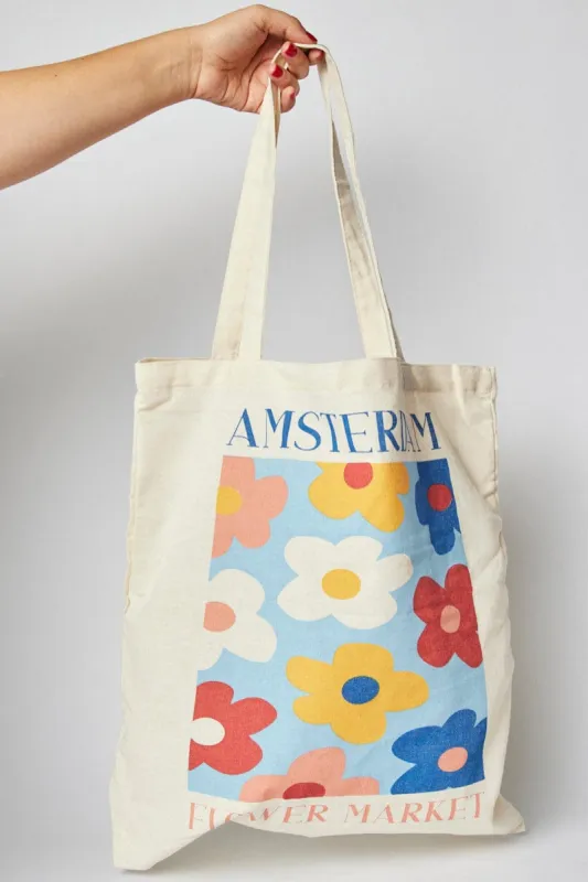 Multi Print Tote Bag Printed Amsterdam Flower Market sold by Ally Fashion