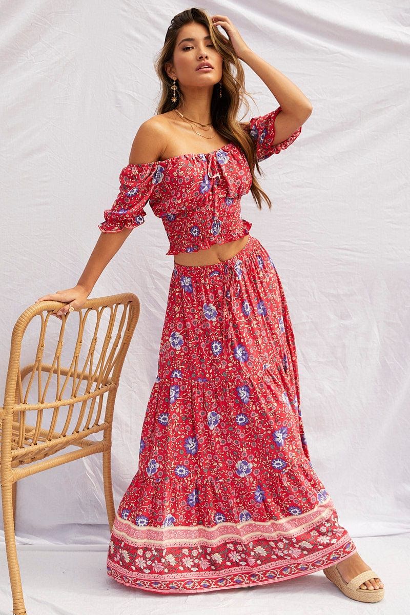 Boho Print Elastic Waist Boho Maxi Skirt sold by Ally Fashion