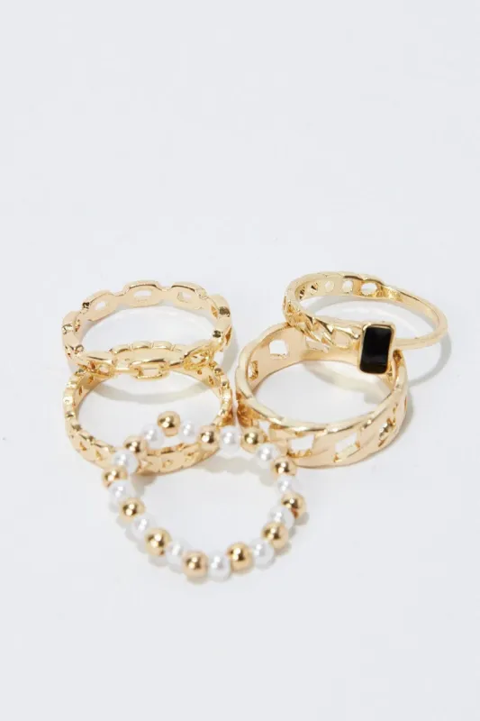 Gold 5 Pack Rings Set sold by Ally Fashion