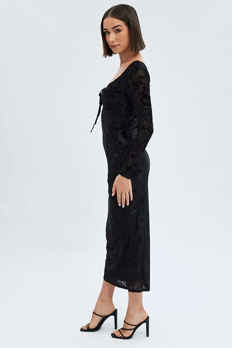 Black Midi Dress Long Sleeve Bodycon Mesh sold by Ally Fashion product image thumbnail 4