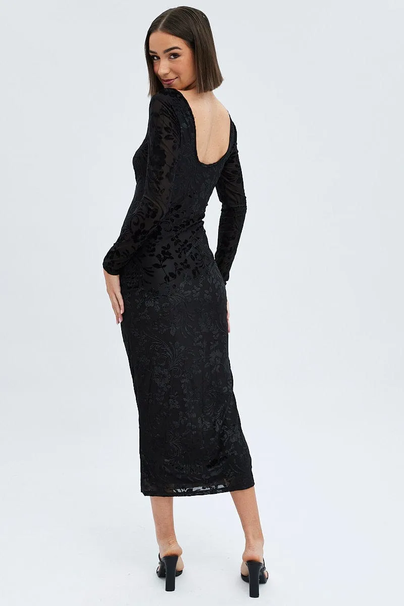 Black Midi Dress Long Sleeve Bodycon Mesh sold by Ally Fashion product image thumbnail 5