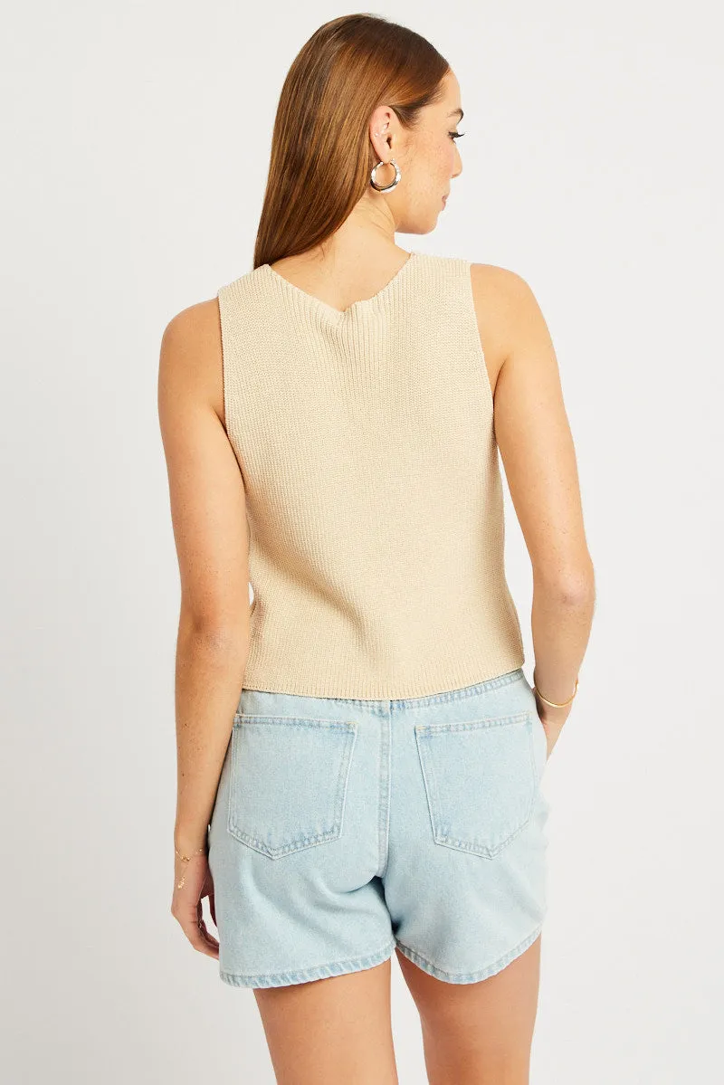 Beige Knit Vest V Neck sold by Ally Fashion product image thumbnail 5