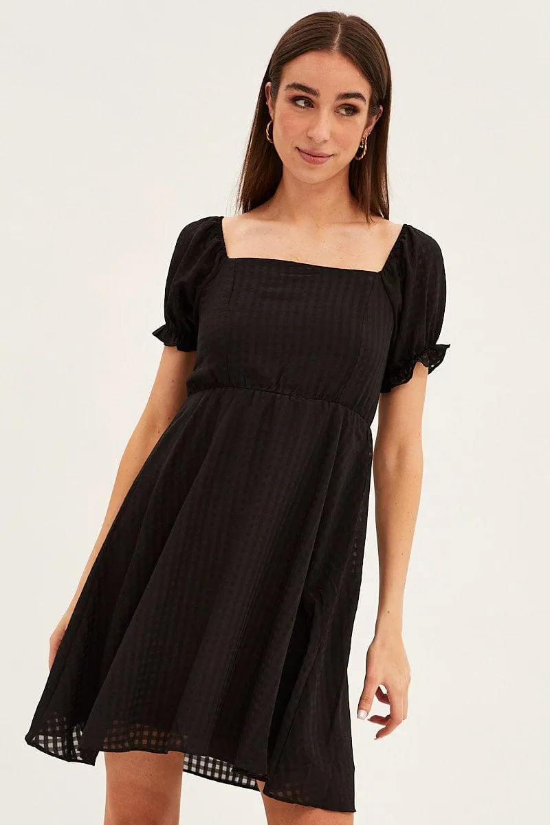 Black Square Neck Puff Sleeve Skater Dress sold by Ally Fashion product image thumbnail 3