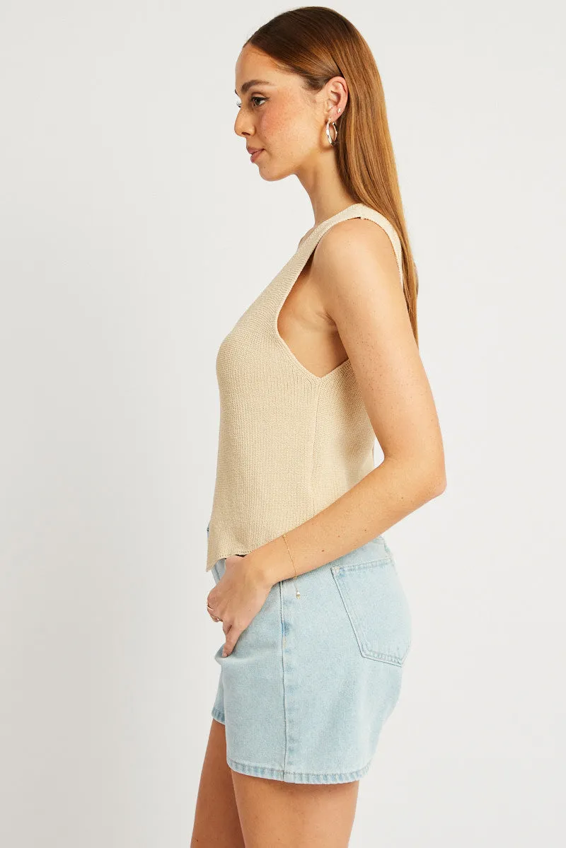 Beige Knit Vest V Neck sold by Ally Fashion product image thumbnail 4