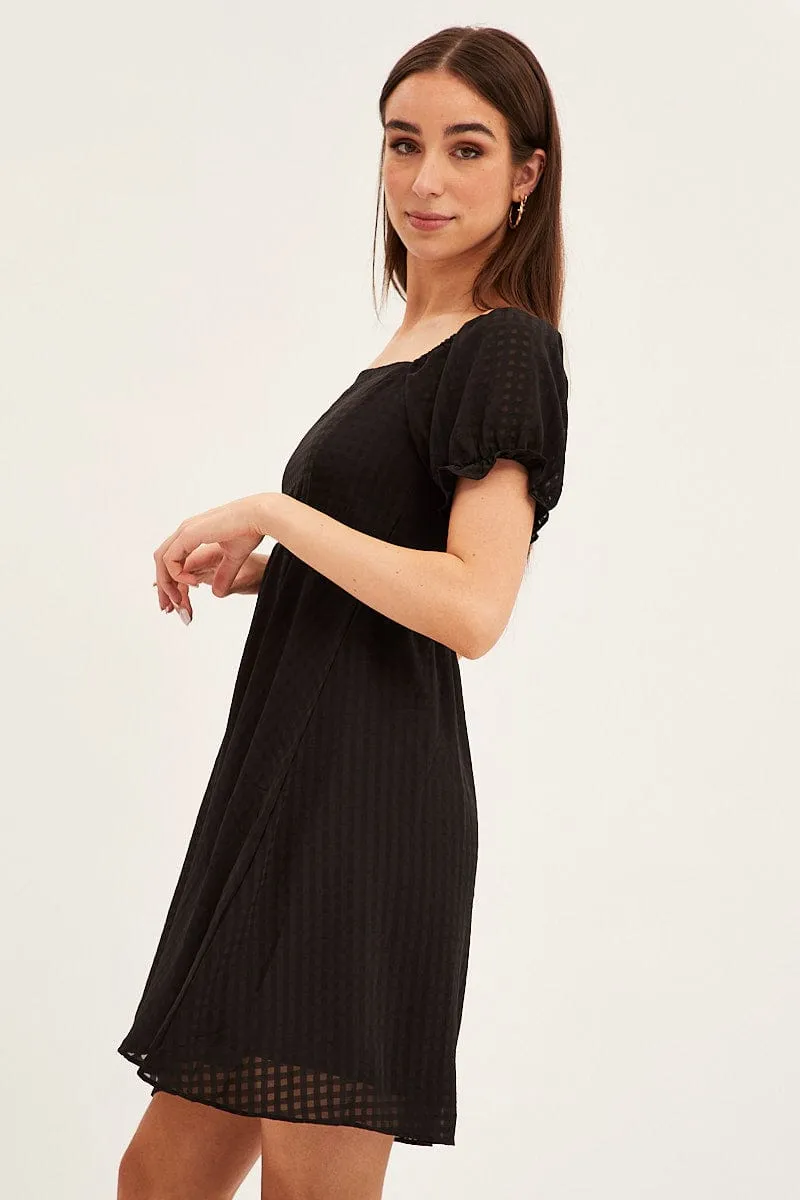 Black Square Neck Puff Sleeve Skater Dress sold by Ally Fashion product image thumbnail 4