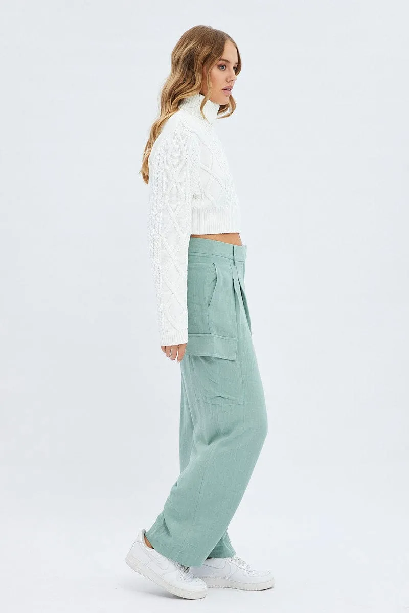Green Cargo Pants Low Rise Wide Leg sold by Ally Fashion product image thumbnail 4