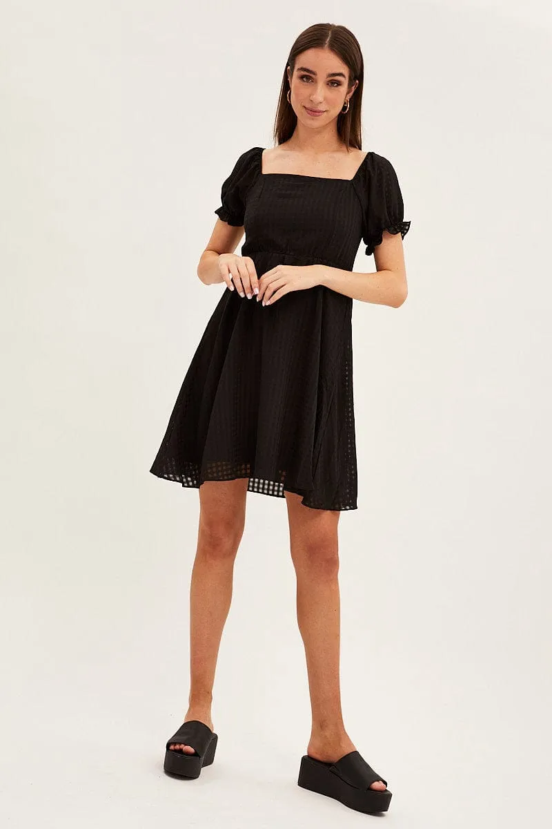 Black Square Neck Puff Sleeve Skater Dress sold by Ally Fashion product image thumbnail 2