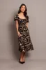 Black Abstract Midi Dress Short Sleeve Ruched Bust sold by Ally Fashion