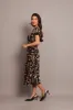 Black Abstract Midi Dress Short Sleeve Ruched Bust sold by Ally Fashion