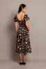 Black Abstract Midi Dress Short Sleeve Ruched Bust sold by Ally Fashion