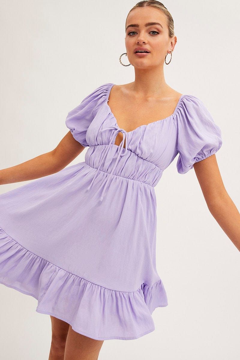 Purple Fit And Flare Dress Short Sleeve Ruched Mini Dress sold by Ally Fashion product image thumbnail 3