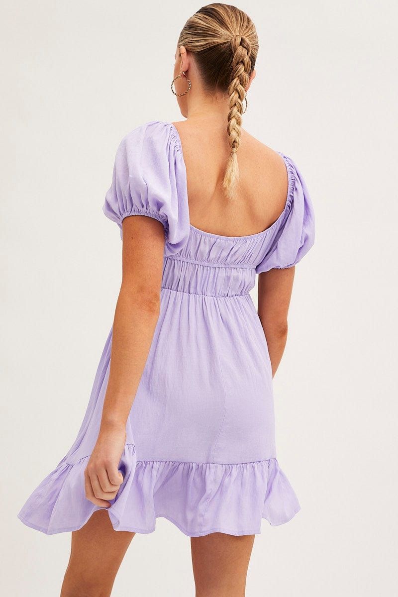 Purple Fit And Flare Dress Short Sleeve Ruched Mini Dress sold by Ally Fashion product image thumbnail 5